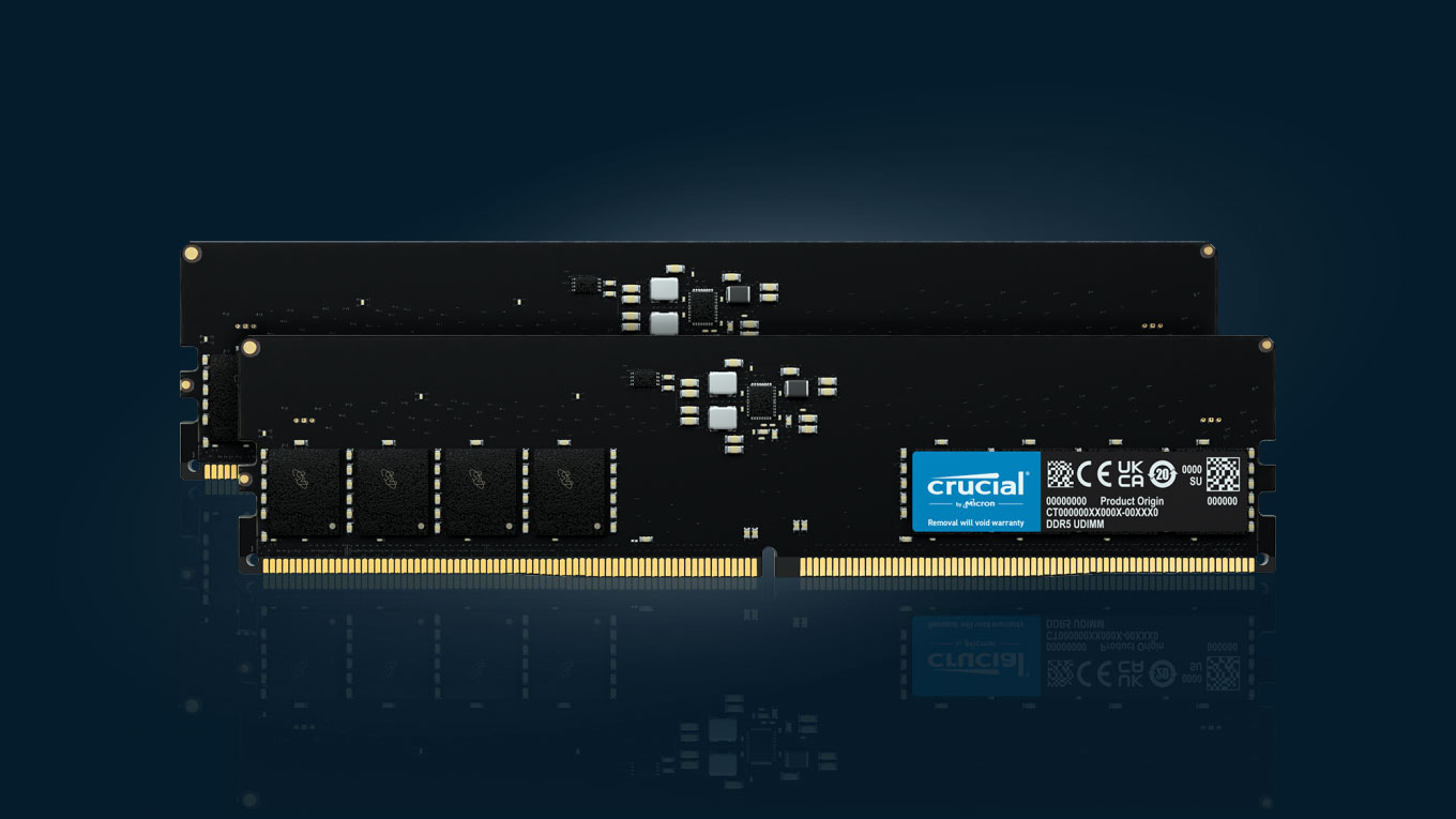 Crank up performance with the DDR5 4800 MHz UDIMM Memory Module from Crucial. Crank up performance with the DDR5 4800 MHz UDIMM Memory Module from Crucial.