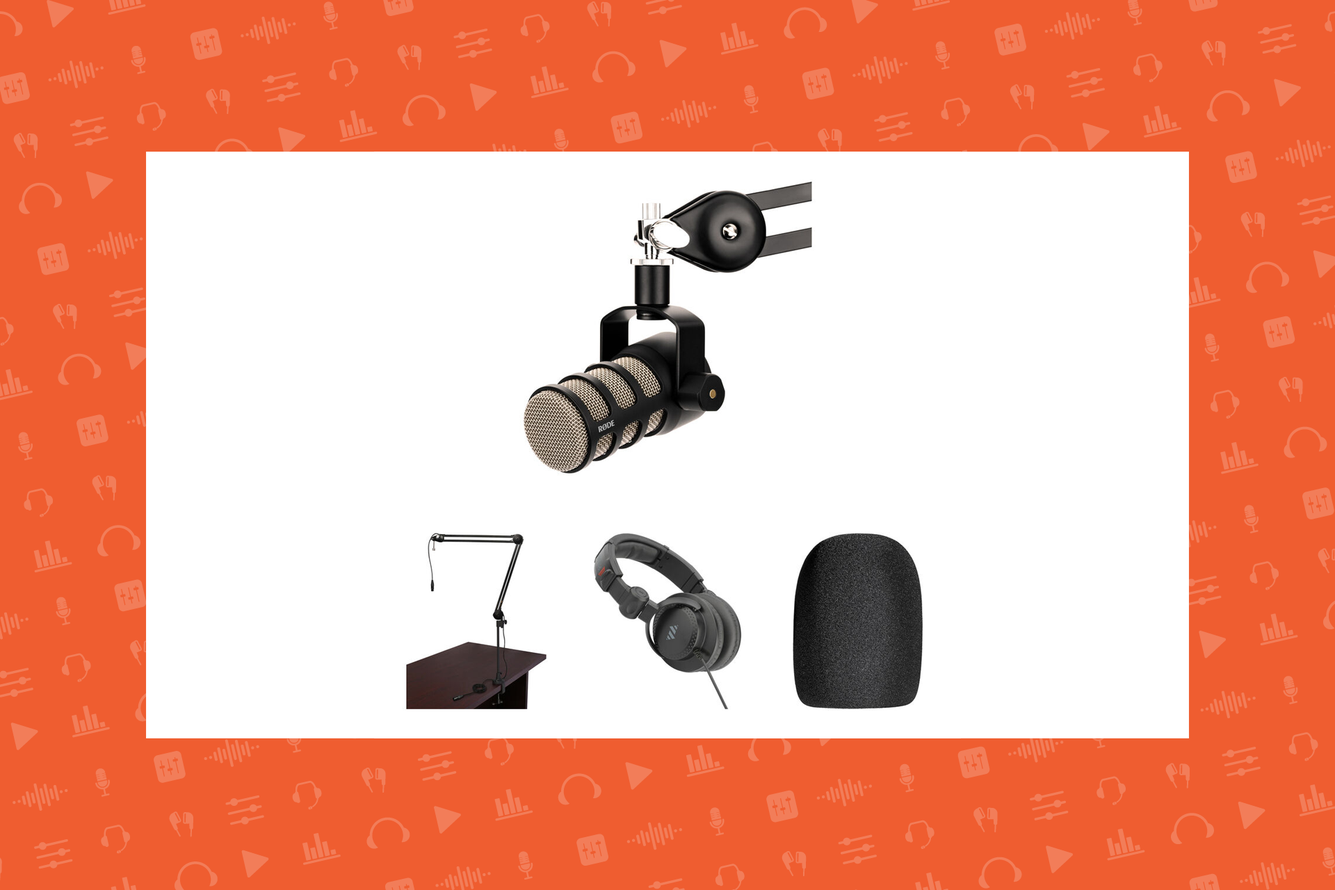 RODE PodMic Microphone with Broadcast Arm and Headphone Kit RODE PodMic Microphone with Broadcast Arm and Headphone Kit